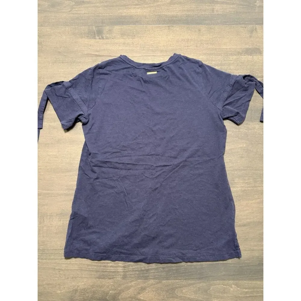 Michael Kors Women’s Shirt Sz S Navy Blue Short Tie Sleeves Gold LOGO